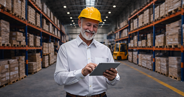 Operaio a lavoro con in mano un tablet