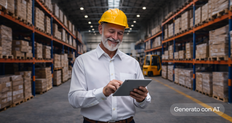 Operaio a lavoro con in mano un tablet